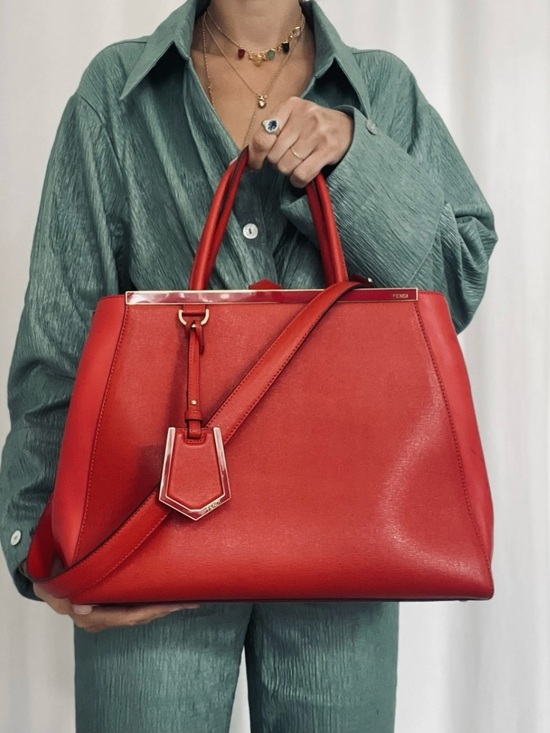 Fendi Handbags - Fendi 2Jours Elite Vitello Leather Tote Bag Rosso Fiamma Red Medium